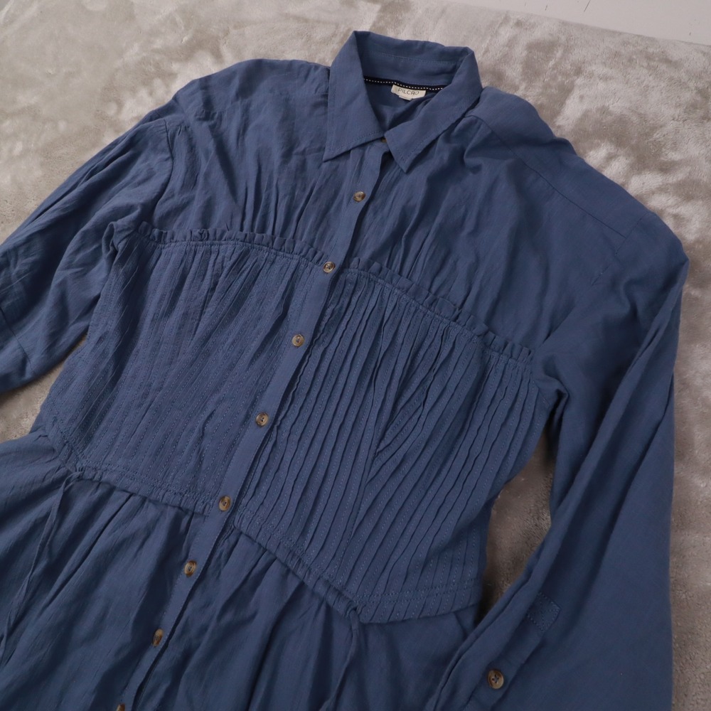 Pilcro Anthropologie Corset Midi Shirt Dress Women's Large Blue Prairie Peasant - Picture 3 of 12